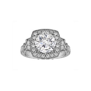 Rm1360r -14k White Gold Round Cut Halo Diamond Vintage Engagement Ring