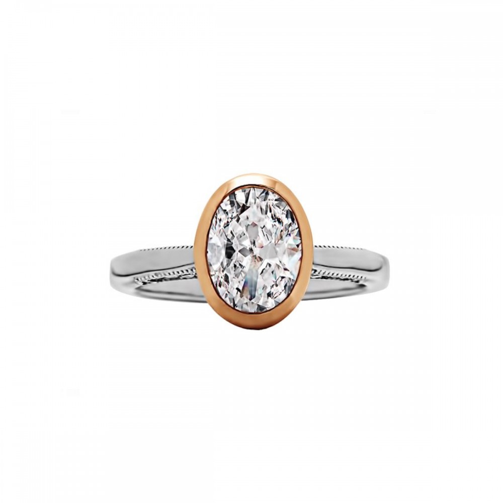 Oval Cut Diamond Bezel/Vintage Style Engagement Ring