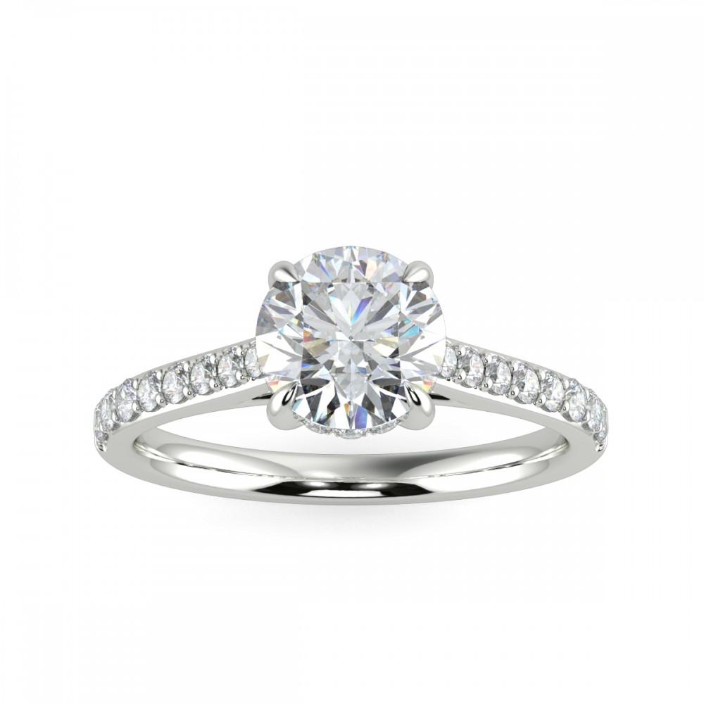 Round Hidden Halo Pave  Engagemnt Ring