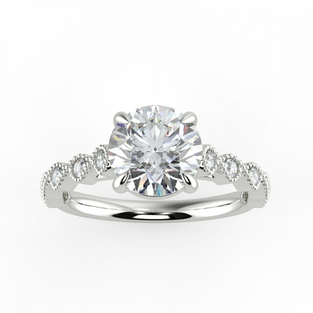 Round Secret Diamond Pave  Engagemnt Ring