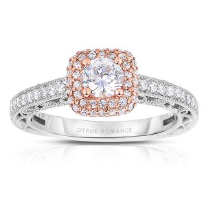 Rm1434rrs -14k Rose Gold Round Cut Double Halo Diamond Vintage Engagement Ring