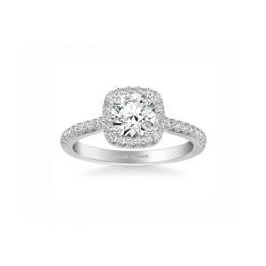 Rm1387-14k White Gold Round Cut Halo Diamond Engagement Ring