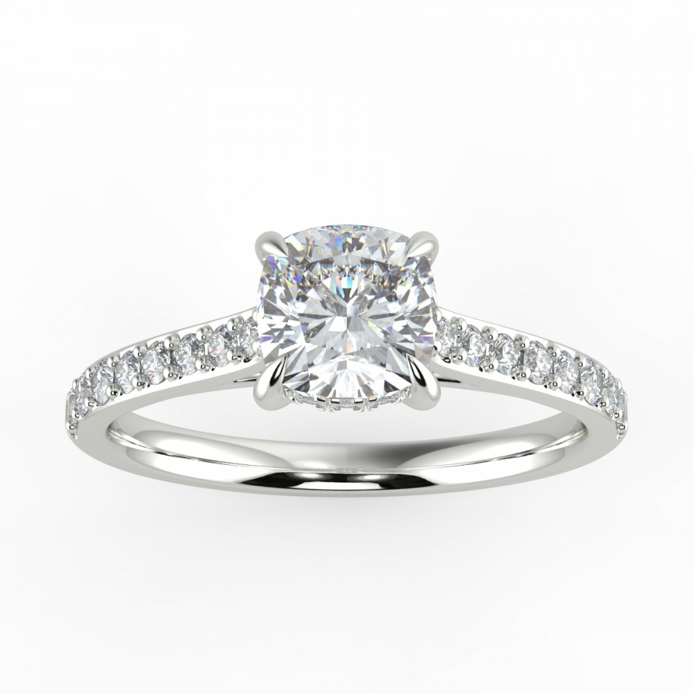 Cushion Hidden Halo Pave  Engagemnt Ring
