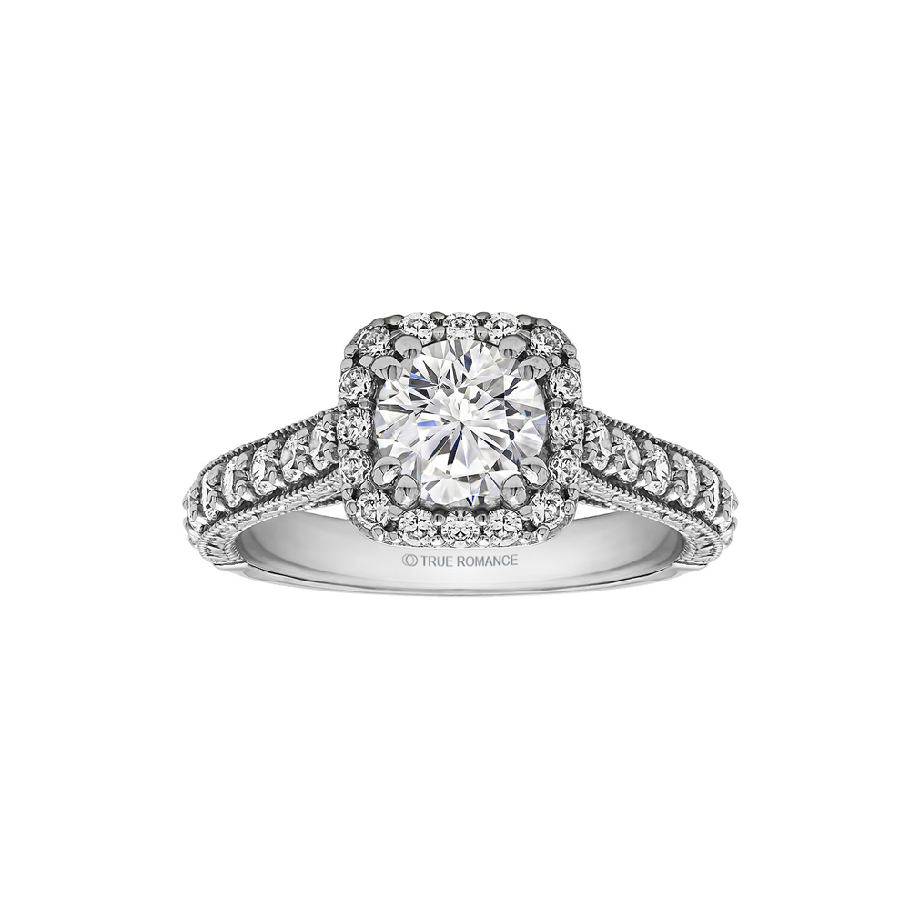 Rm1457 -14k White Round Cut Cushion Halo Diamond Vintage Engagement Ring